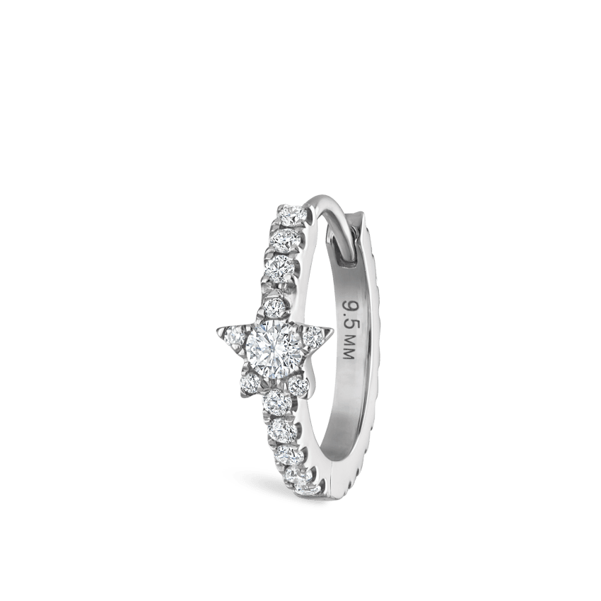 Diamond Star Eternity Hoop Earring White Gold 9.5mm