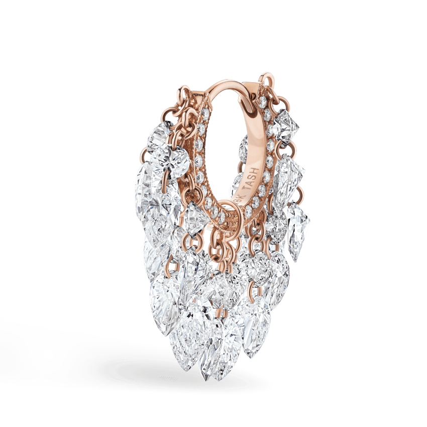 Floating Diamond Tassel Hoop Earring Rose Gold 8mm