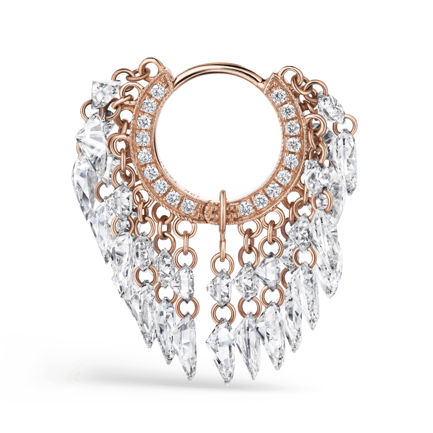 Floating Diamond Tassel Hoop Earring Rose Gold 8mm