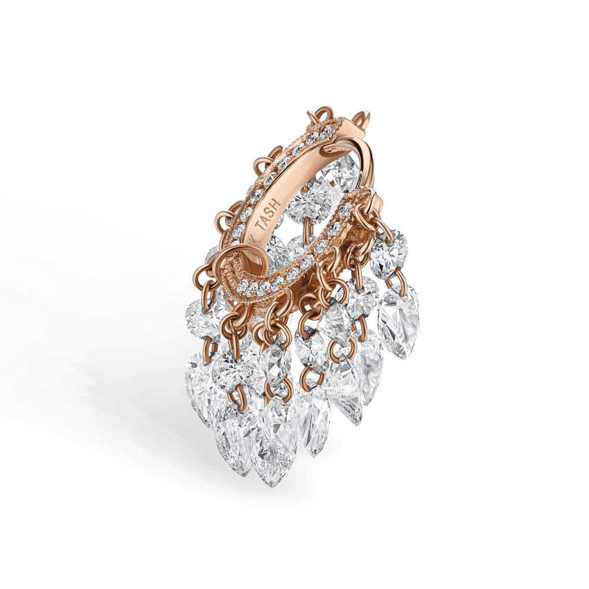 Floating Diamond Tassel Hoop Earring Rose Gold 8mm