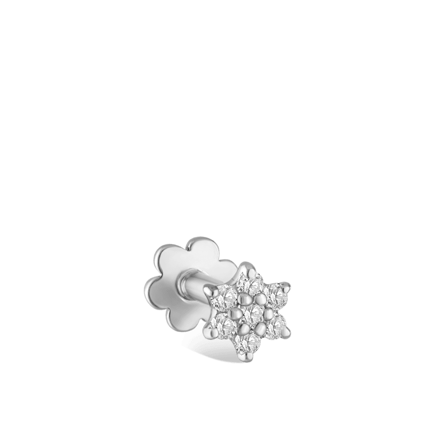 Diamond Flower Threaded Stud Earring White Gold 3mm