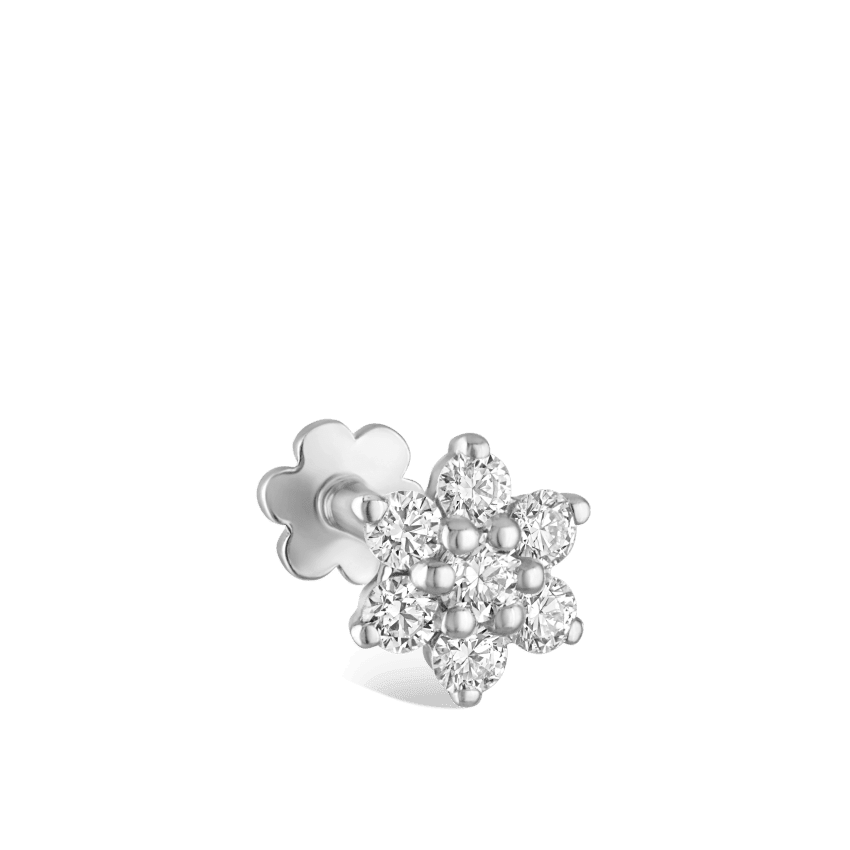 Diamond Flower Threaded Stud Earring White Gold 5.5mm