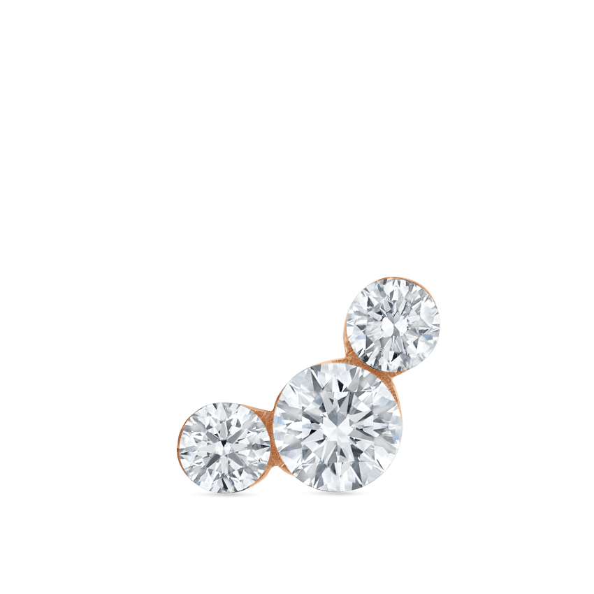 Invisible Set Three Diamond Curve Threaded Stud Earring Rose Gold