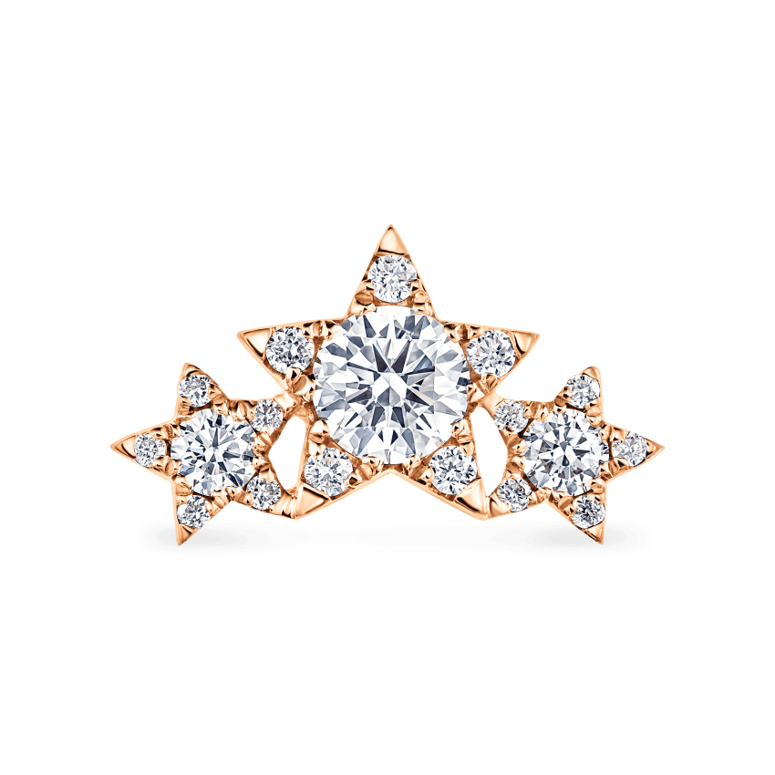 Three Star Garland Diamond Threaded Stud Earring Rose Gold