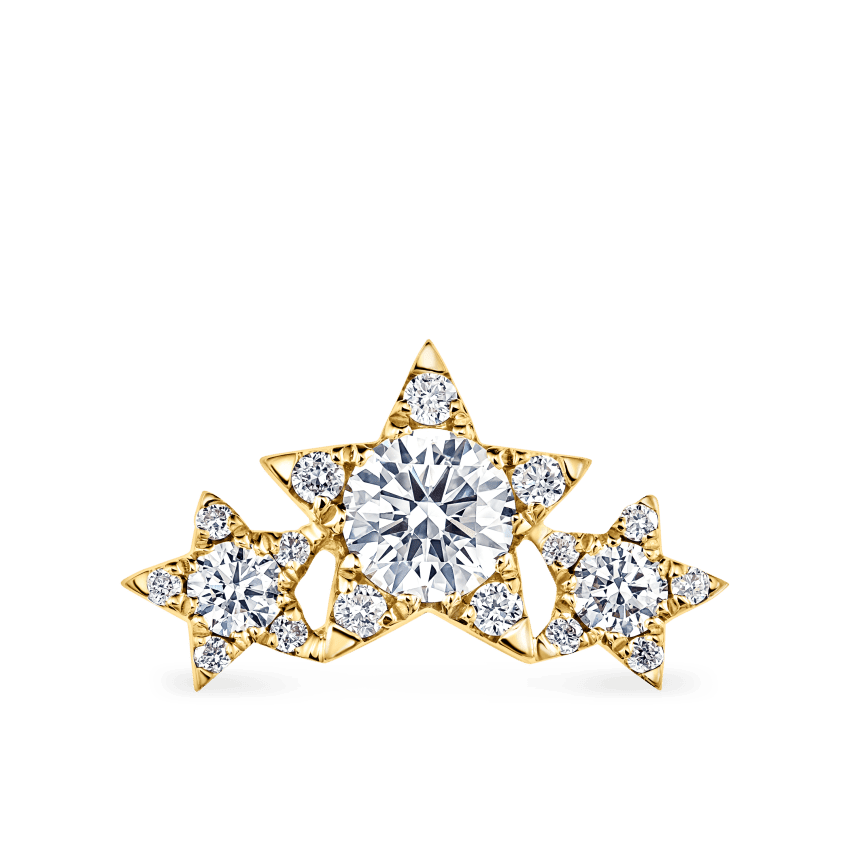 Three Star Garland Diamond Threaded Stud Earring Yellow Gold
