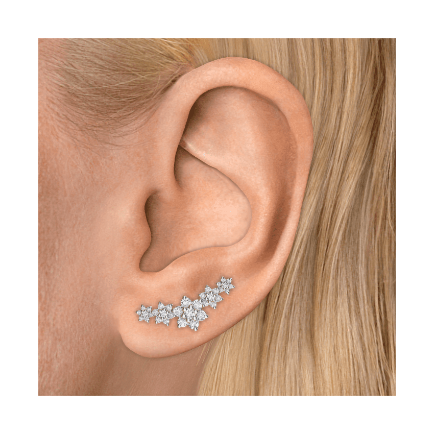 Five Flower Garland Diamond Threaded Stud Earring Yellow Gold