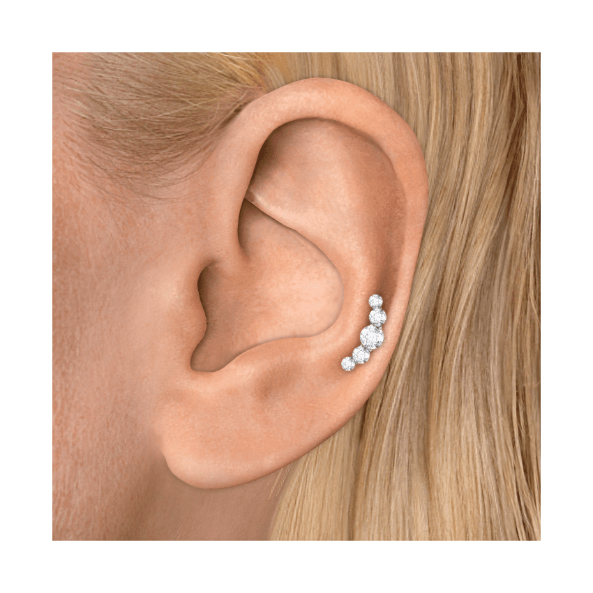 Invisible Set Five Diamond Open Curve Threaded Stud Earring White Gold
