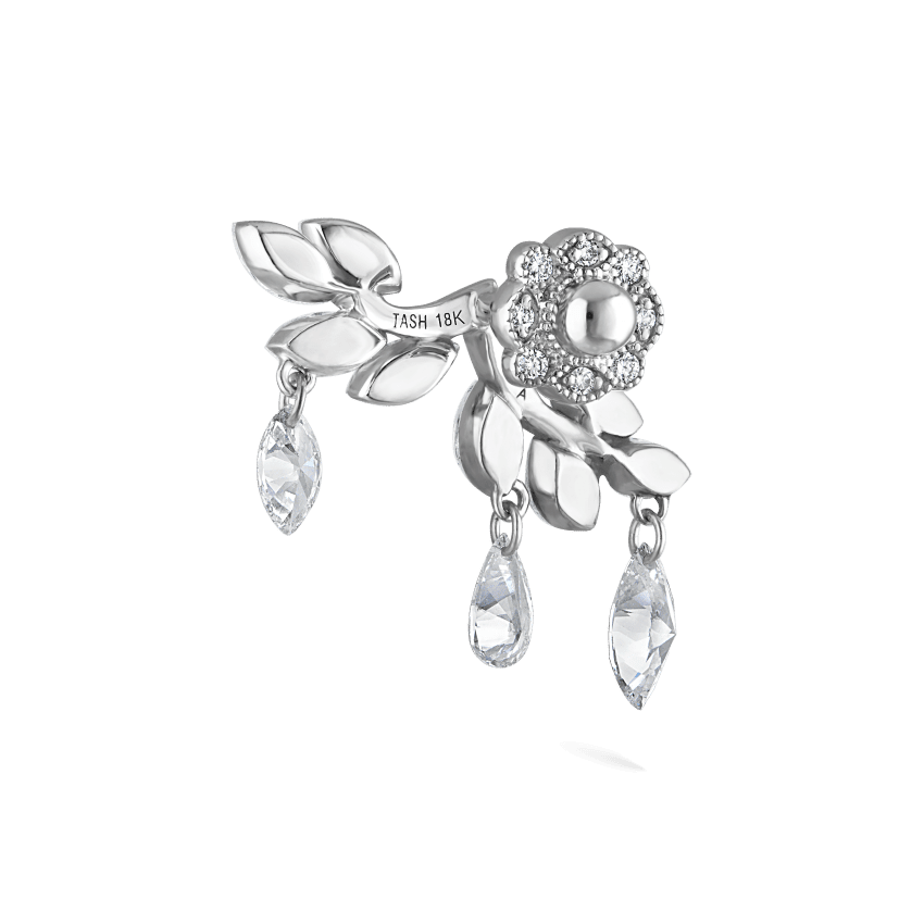 Diamond Vine Garland Threaded Stud Earring White Gold 20.5mm A Direction