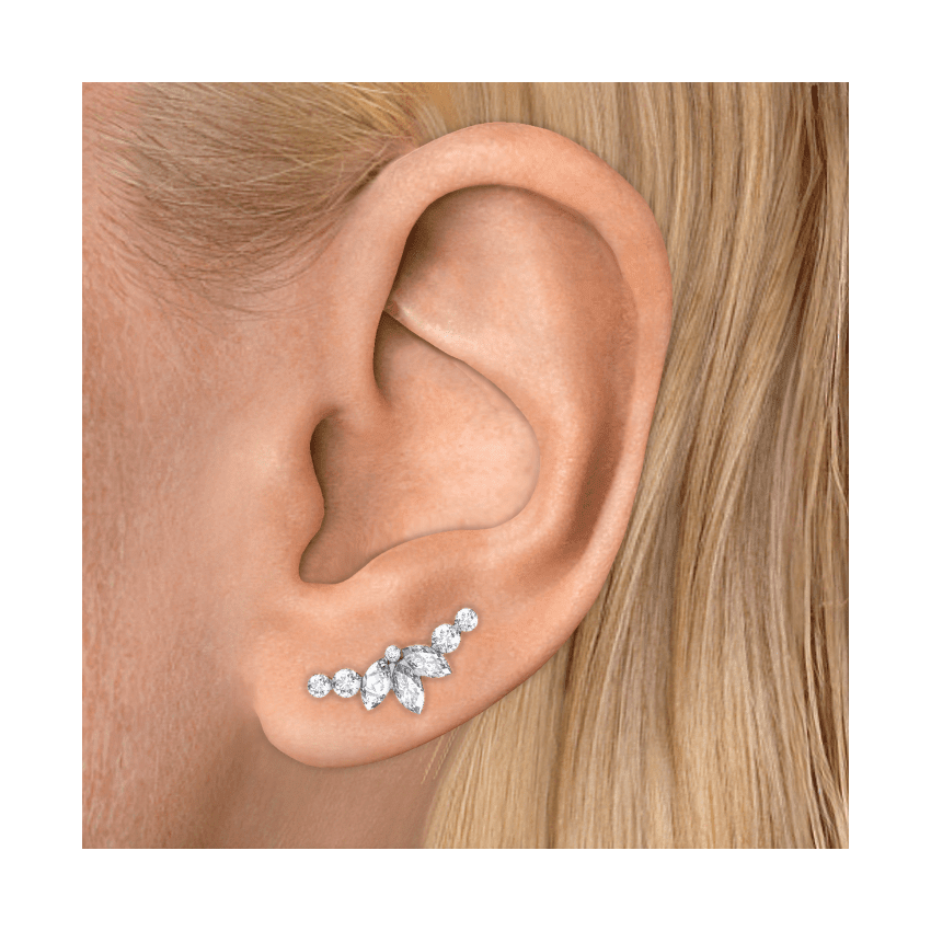 Invisible Set Diamond Lotus Garland Threaded Stud Earring Yellow Gold