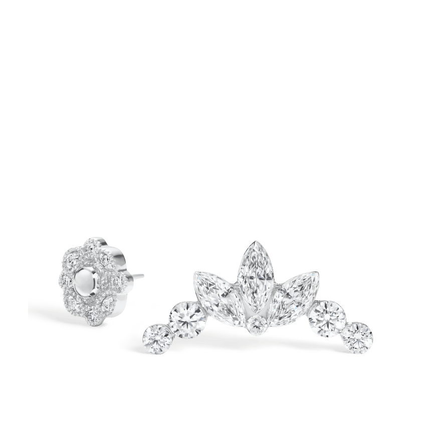 Invisible Set Diamond Lotus Garland Threaded Stud Earring White Gold