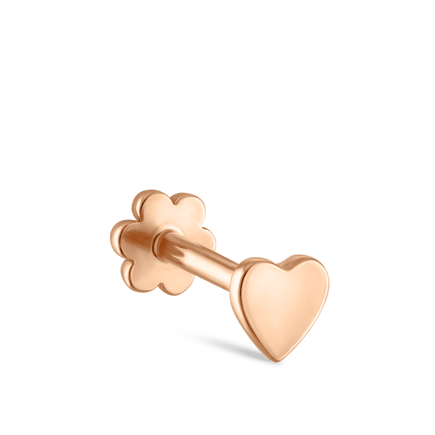 Heart Threaded Stud Earring Rose Gold 3mm