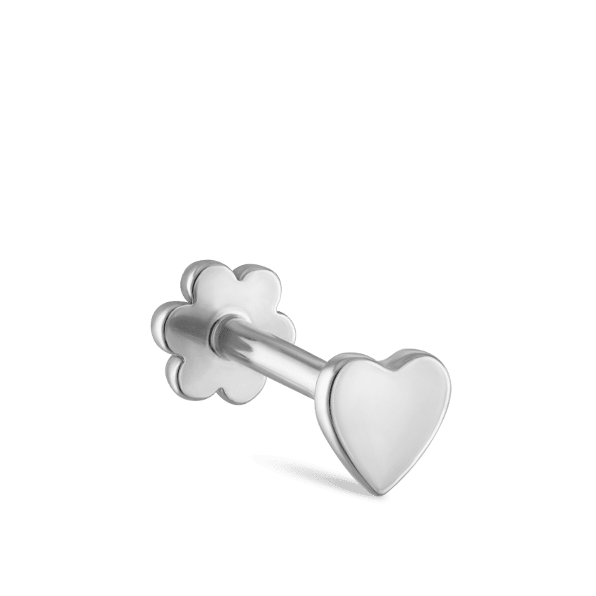 Heart Threaded Stud Earring White Gold 3mm