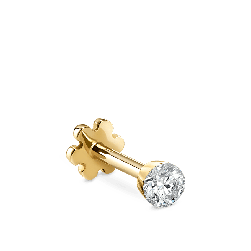 Invisible Set Diamond Threaded Stud Earring Yellow Gold 2mm