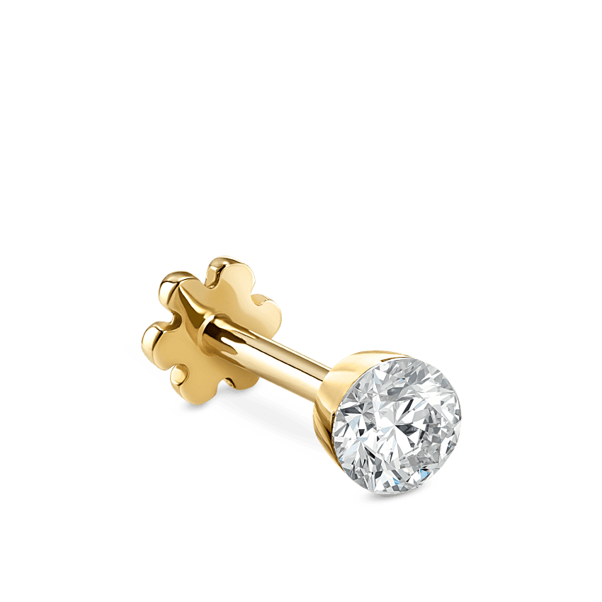 Invisible Set Diamond Threaded Stud Earring Yellow Gold 3mm