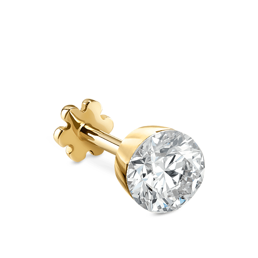 Invisible Set Diamond Threaded Stud Earring Yellow Gold 5mm
