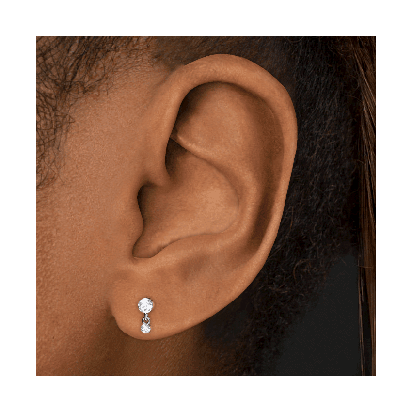 Invisible Set Diamond Dangle Threaded Stud Earring White Gold 3mm / 2mm