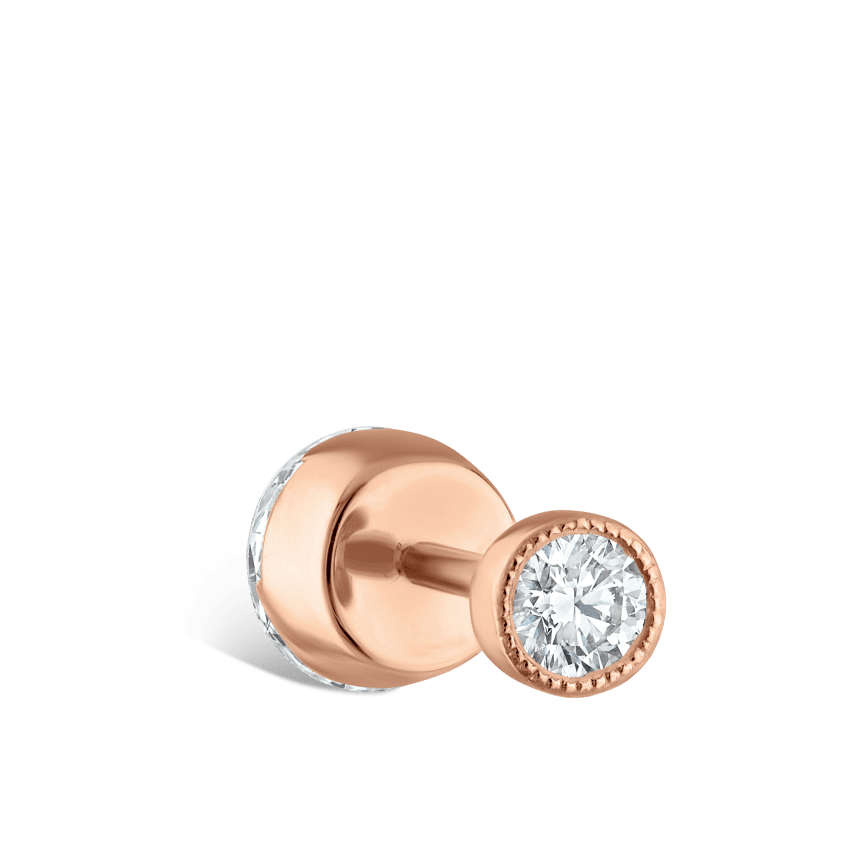 Invisible Diamond Threaded Stud Earring with Diamond Back Rose Gold 4.7mm