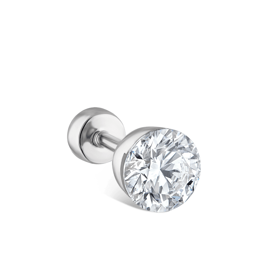 Invisible Diamond Threaded Stud Earring with Diamond Back White Gold 5mm