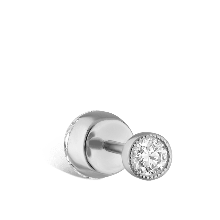 Invisible Diamond Threaded Stud Earring with Diamond Back White Gold 5mm