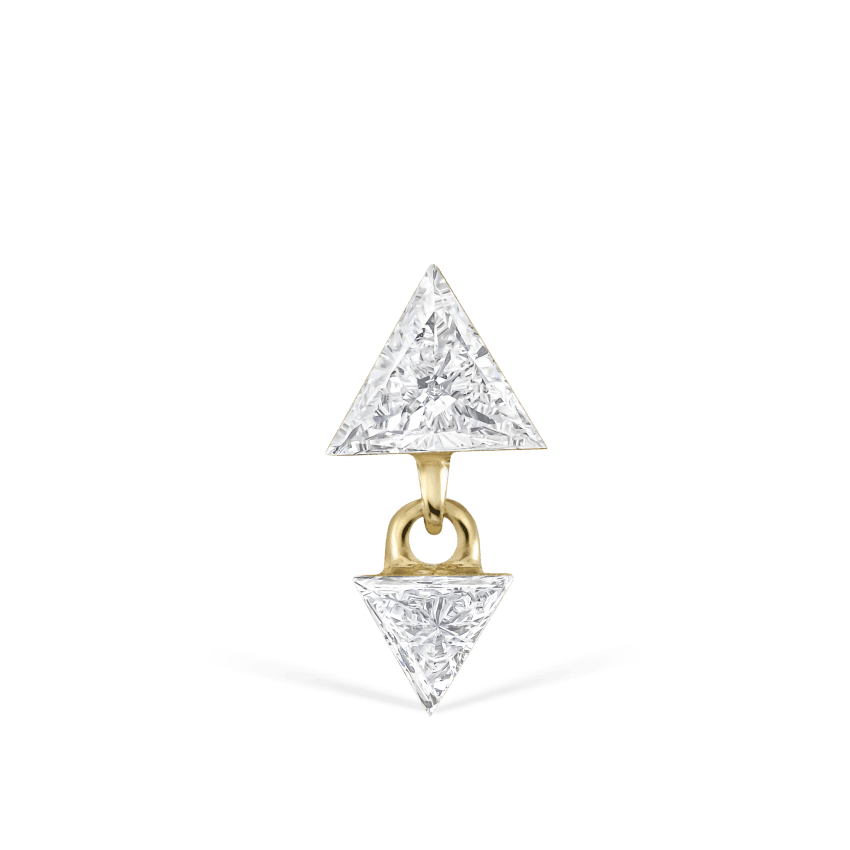Invisible Set Triangle Diamond Dangle Threaded Earring Yellow Gold 4mm / 3mm