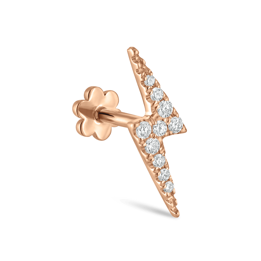Diamond Lightning Bolt Threaded Stud Earring Rose Gold 11mm