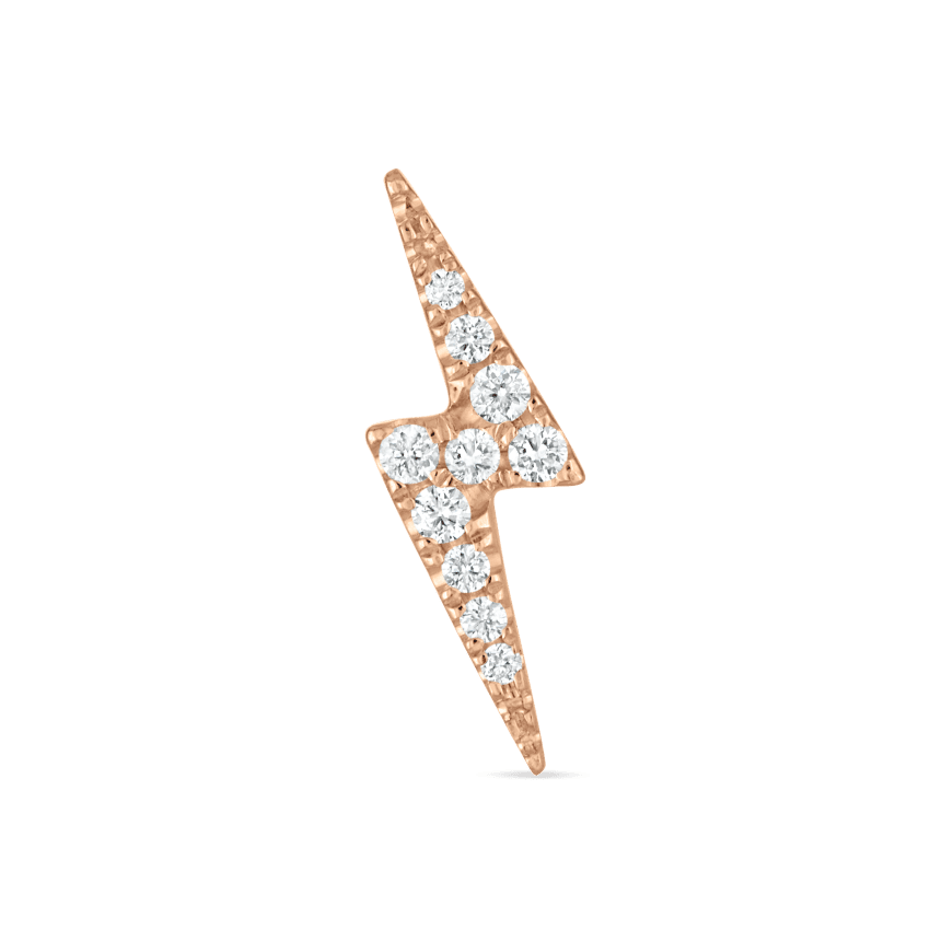 Diamond Lightning Bolt Threaded Stud Earring Rose Gold 11mm