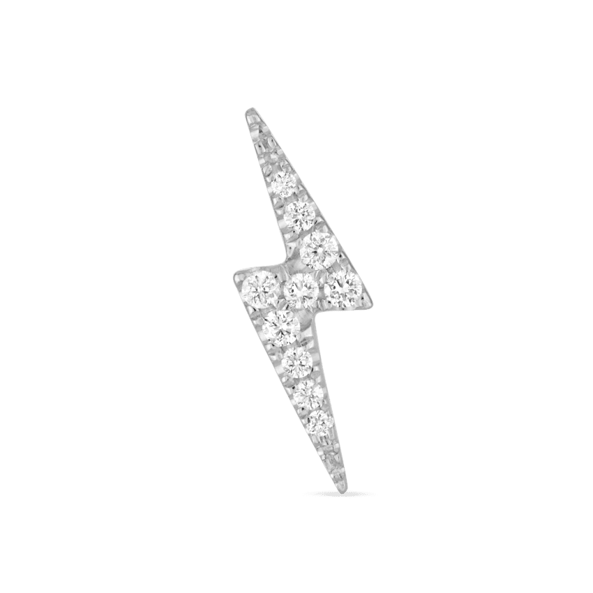 Diamond Lightning Bolt Threaded Stud Earring White Gold 11mm