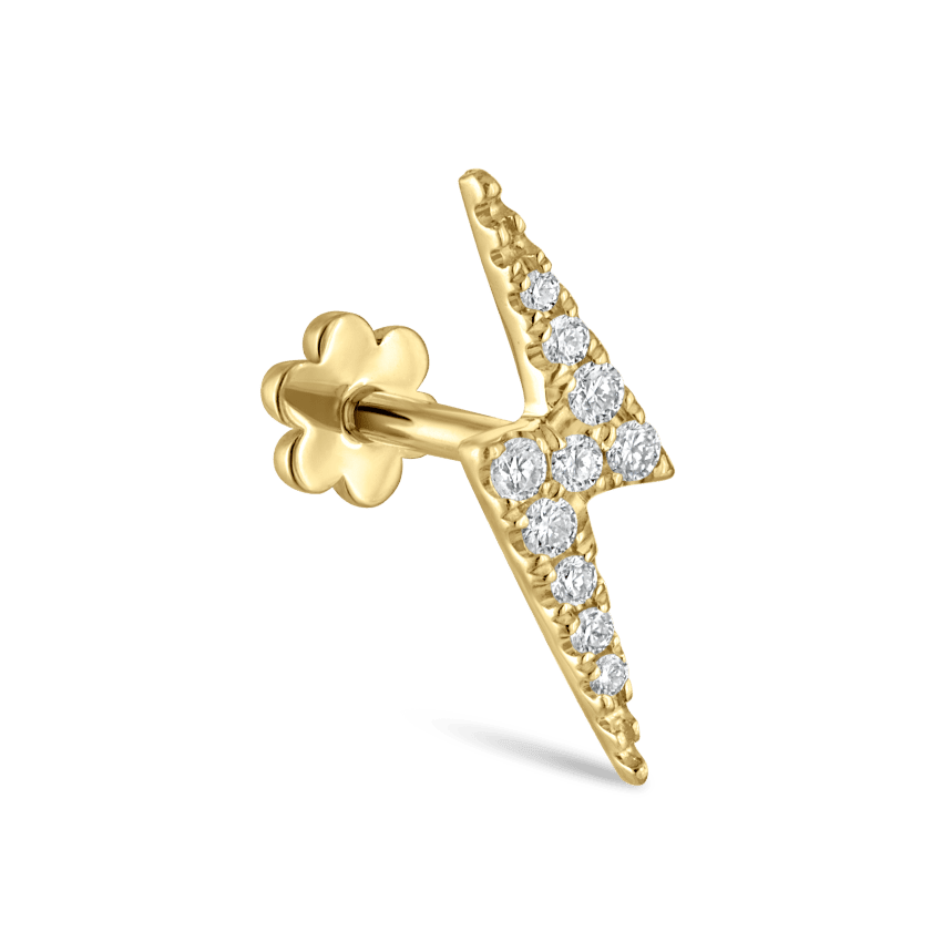 Diamond Lightning Bolt Threaded Stud Earring Yellow Gold 11mm MARIA TASH