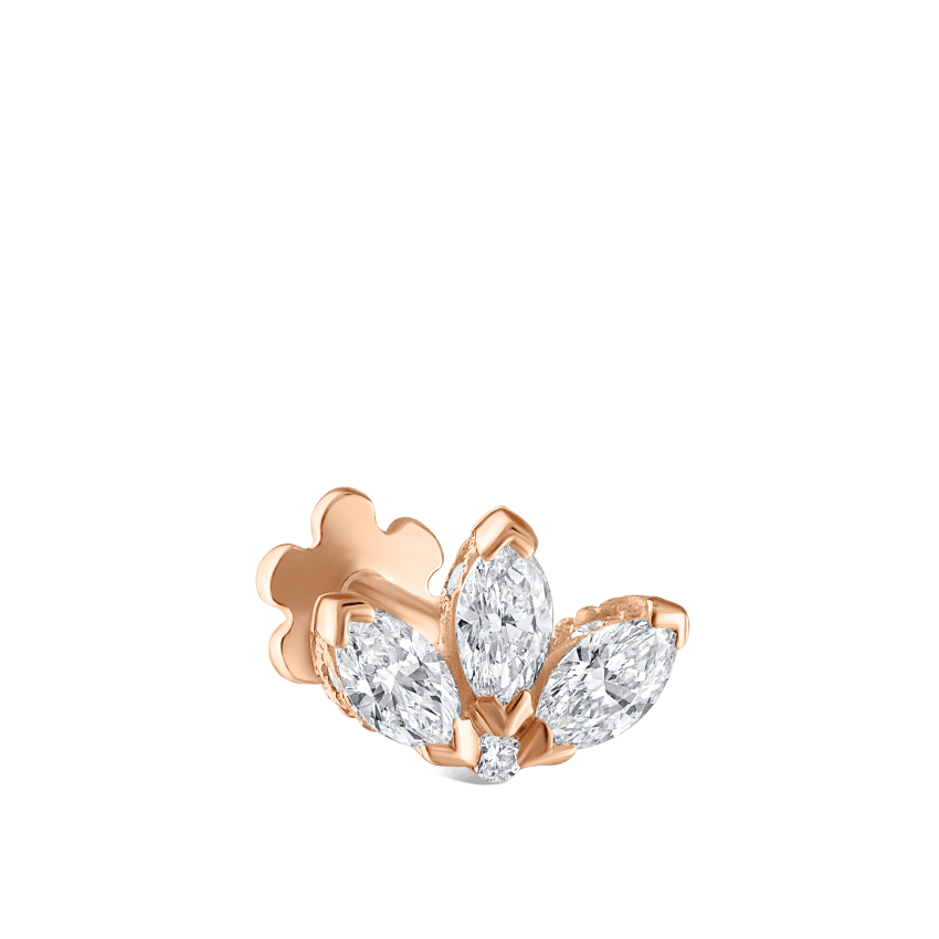 Diamond Engraved Lotus Threaded Stud Earring Rose Gold 4mm