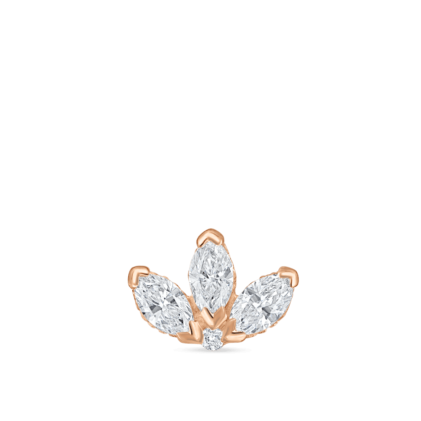 Diamond Engraved Lotus Threaded Stud Earring Rose Gold 4mm
