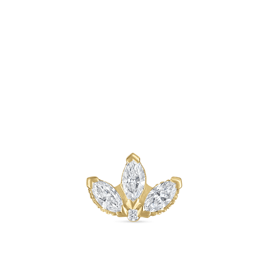 Diamond Engraved Lotus Threaded Stud Earring Yellow Gold 3mm