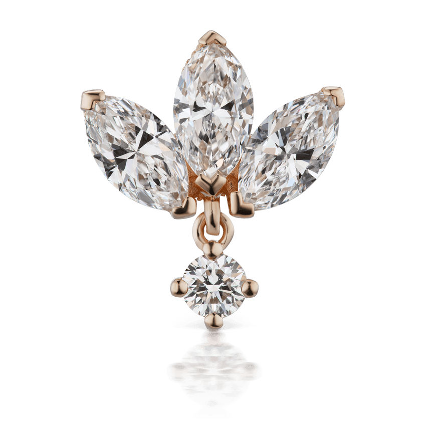 Diamond Engraved Lotus with Dangle Threaded Stud Earring Rose Gold 6mm