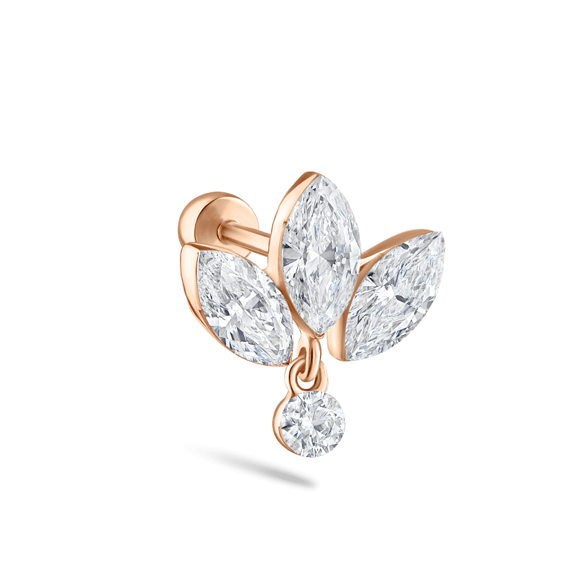 Invisible Diamond Lotus with Dangle Threaded Stud Earring Rose Gold 6mm