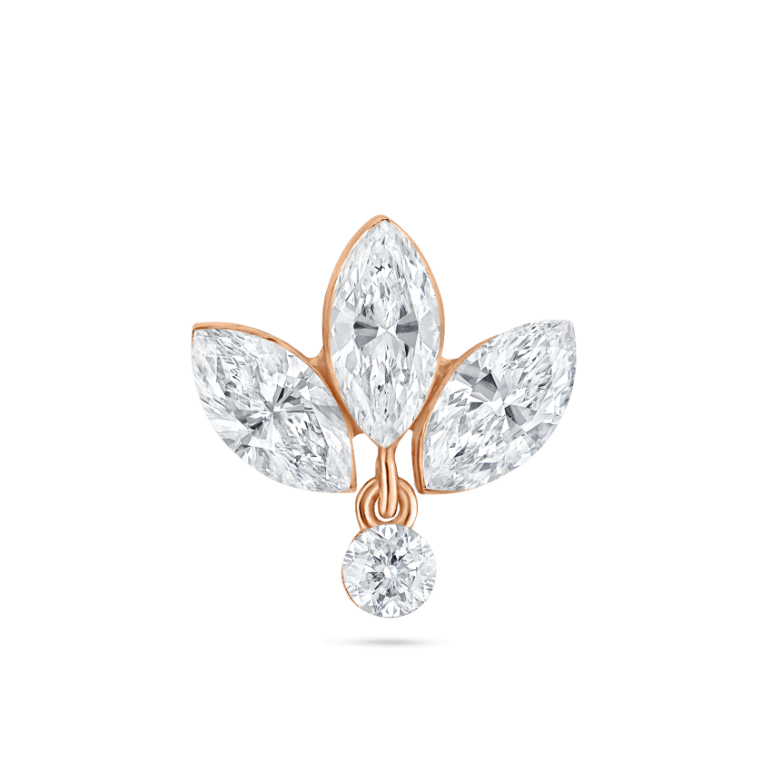 Invisible Diamond Lotus with Dangle Threaded Stud Earring Rose Gold 6mm