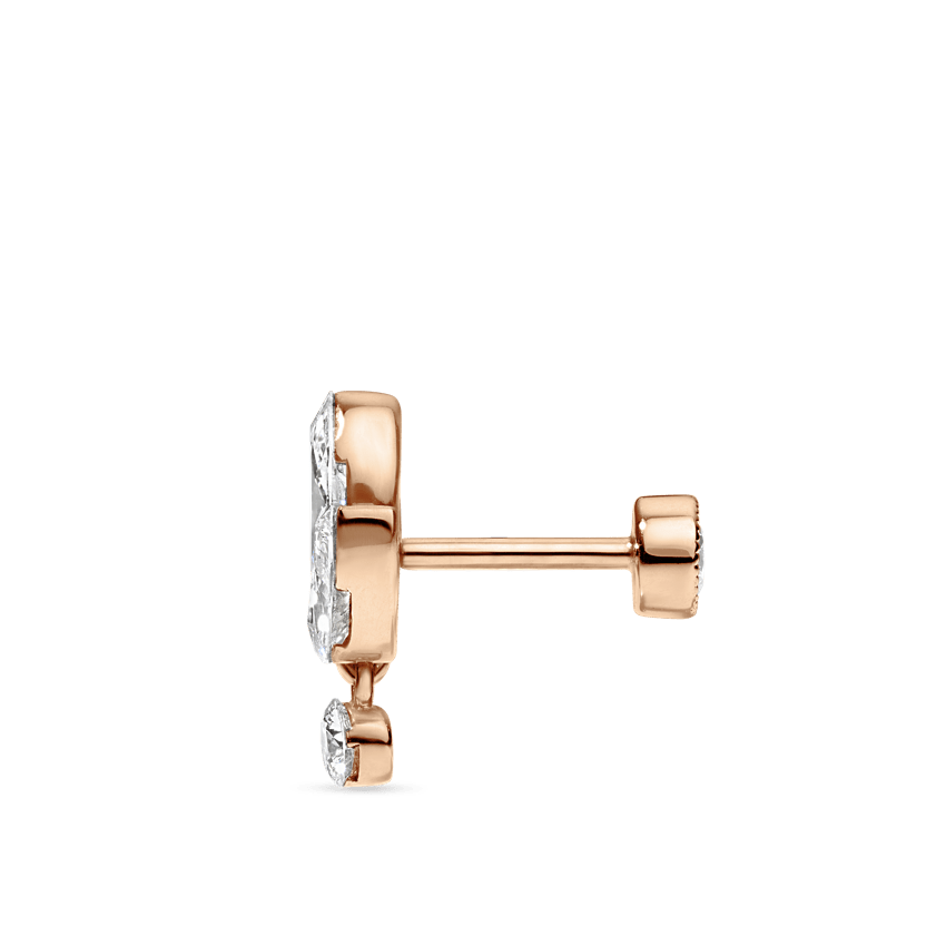 Invisible Diamond Lotus with Dangle Threaded Stud Earring Rose Gold 6mm
