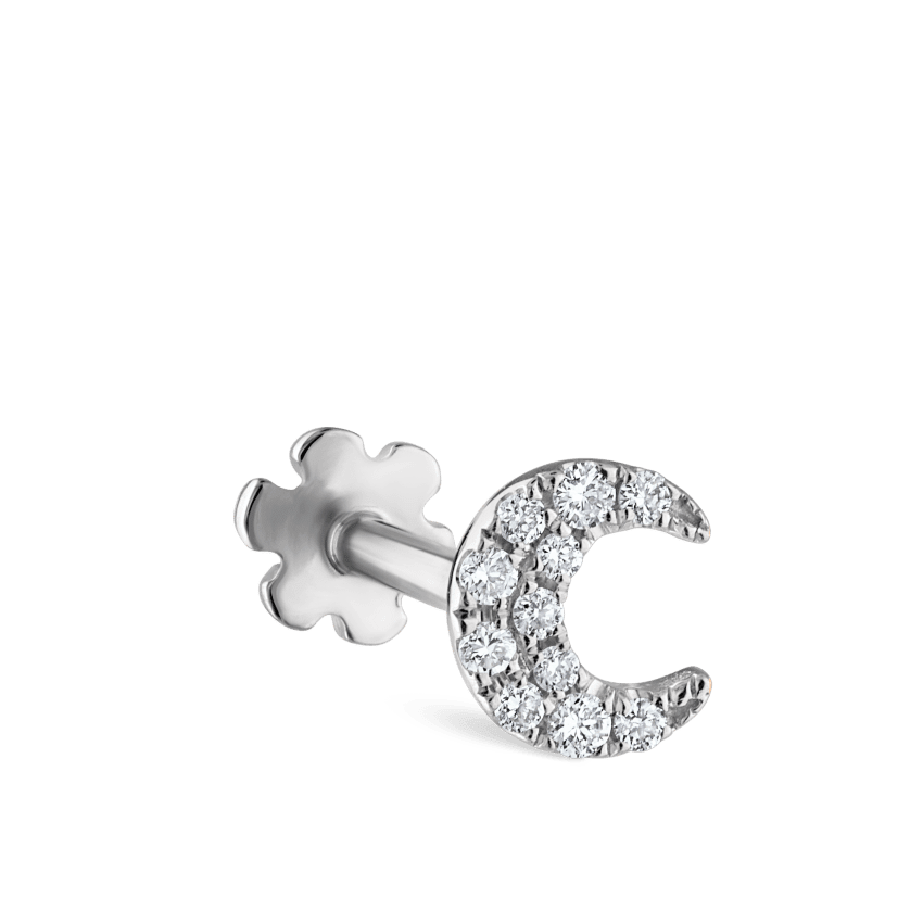 Diamond Moon Threaded Stud Earring White Gold 4.5mm