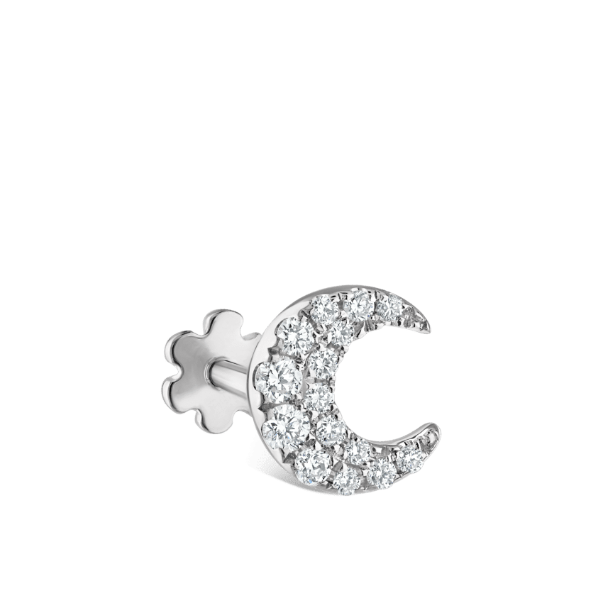 Diamond Moon Threaded Stud Earring White Gold 5.5mm