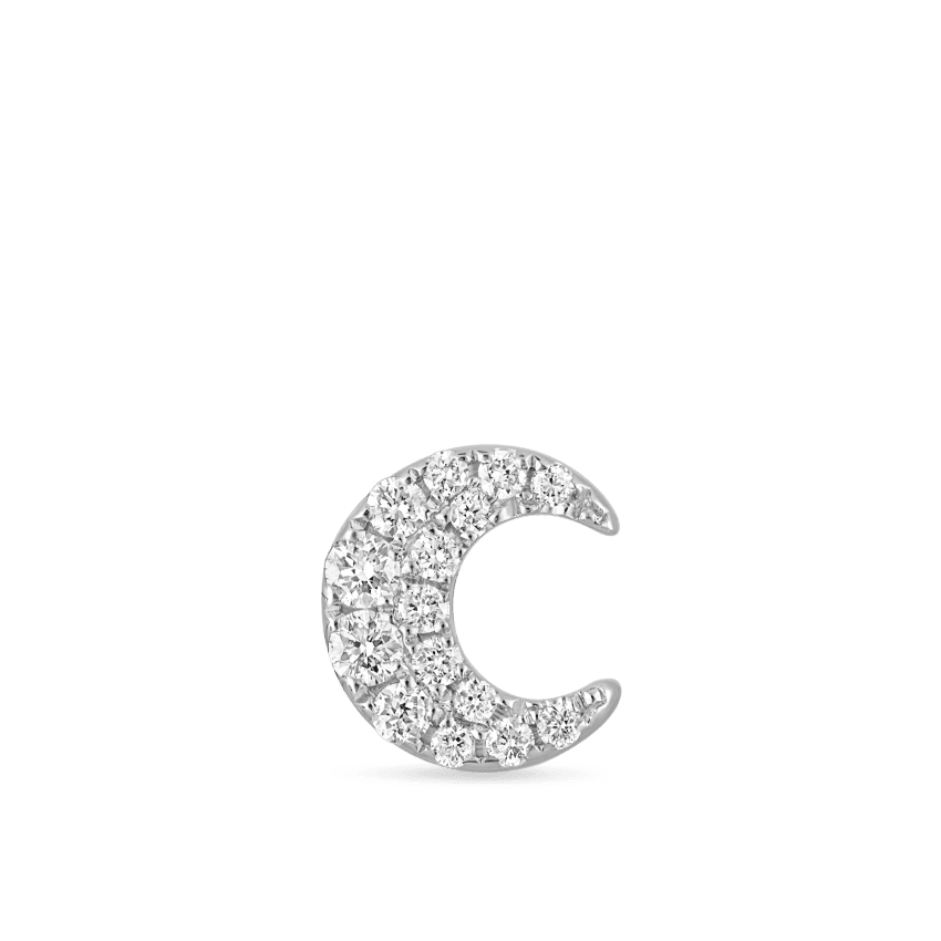 Diamond Moon Threaded Stud Earring White Gold 5.5mm