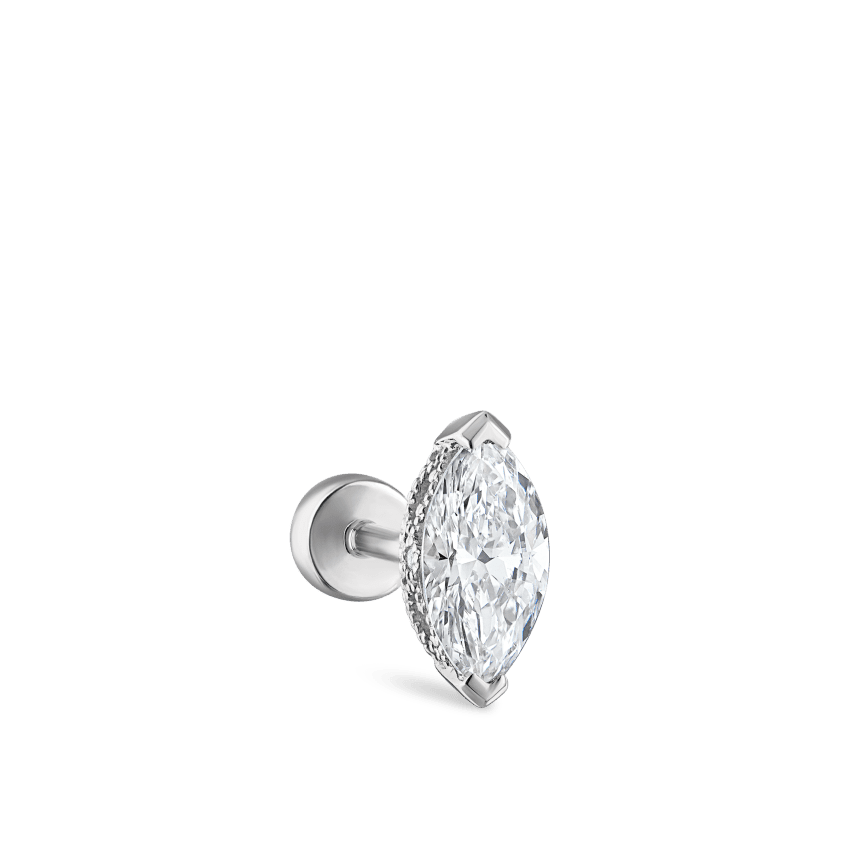 Marquise Diamond Threaded Stud Earring White Gold 7mm