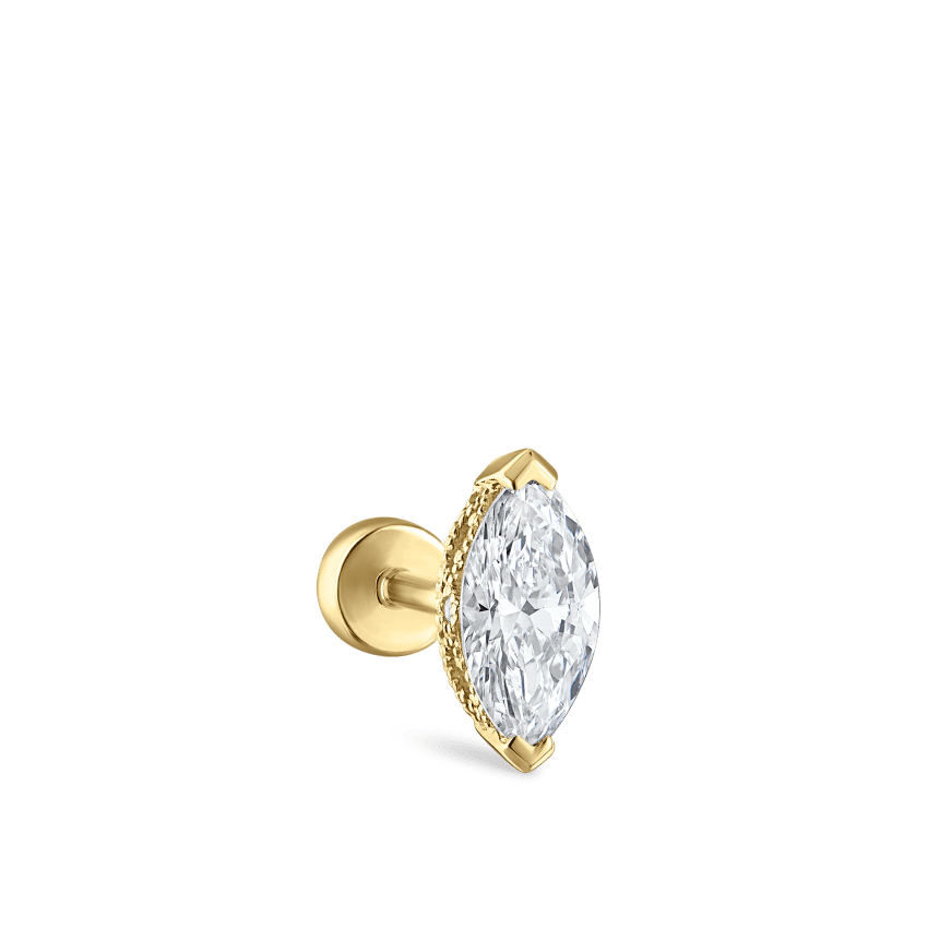 Marquise Diamond Threaded Stud Earring Yellow Gold 7mm