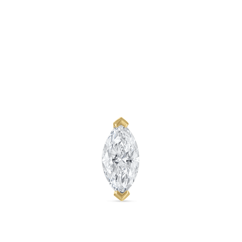 Marquise Diamond Threaded Stud Earring Yellow Gold 7mm