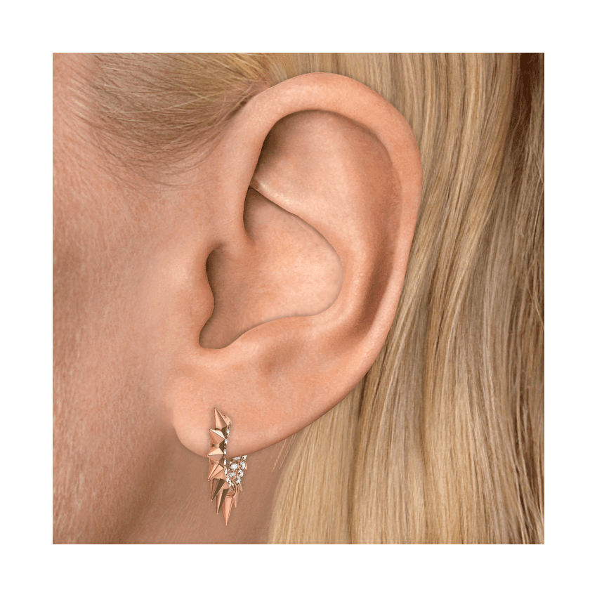 Metal Mohawk with Black and White Diamond Pavé Hoop Earring Yellow Gold 8mm