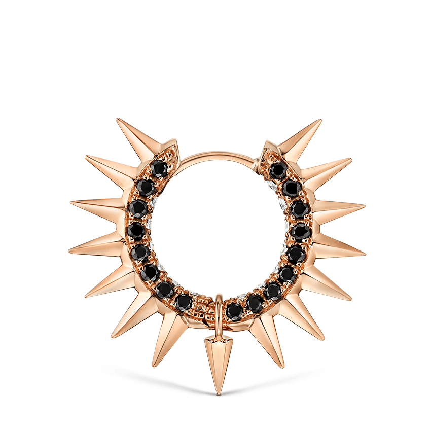 Metal Mohawk with Black and White Diamond Pavé Hoop Earring