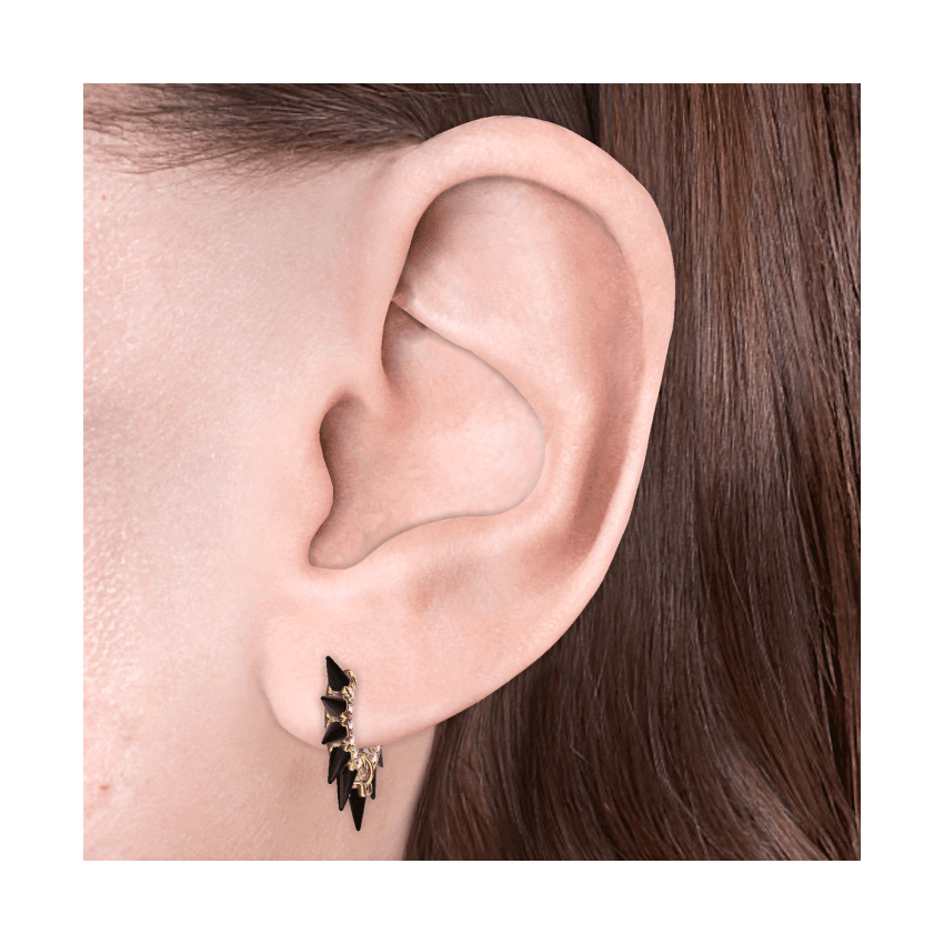 Black Moissanite Mohawk and Diamond Pavé Hoop Earring Yellow Gold 6.5mm