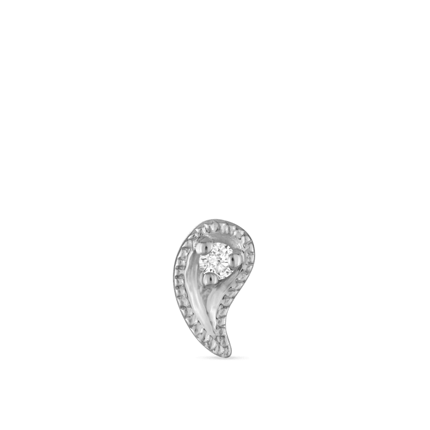 Diamond Paisley Threaded Stud Earring White Gold 5mm Left