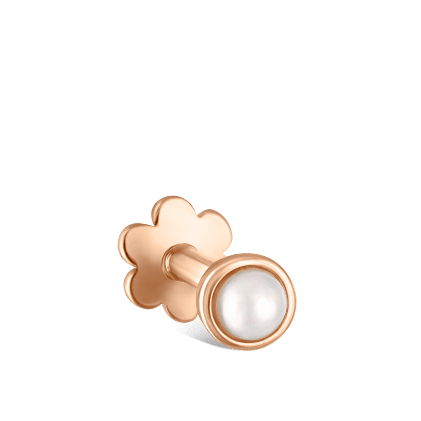 Natural Pearl Threaded Stud Earring Rose Gold 2mm