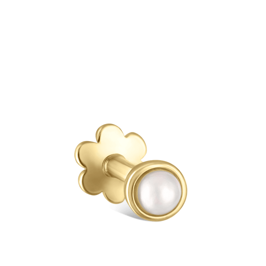 Natural Pearl Threaded Stud Earring Yellow Gold 2mm