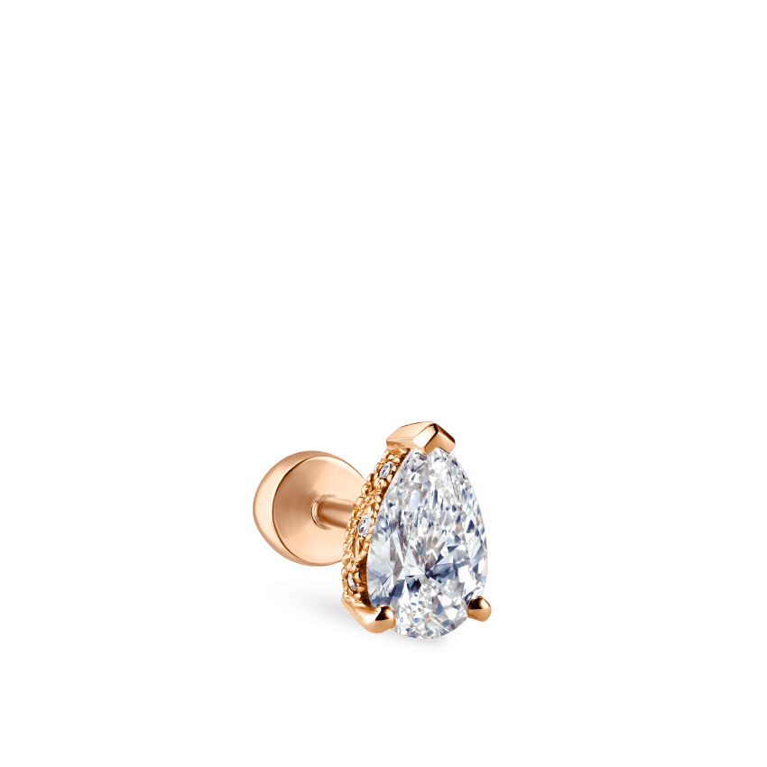 Pear Diamond Threaded Stud Earring, Diamond Back Rose Gold 6mm