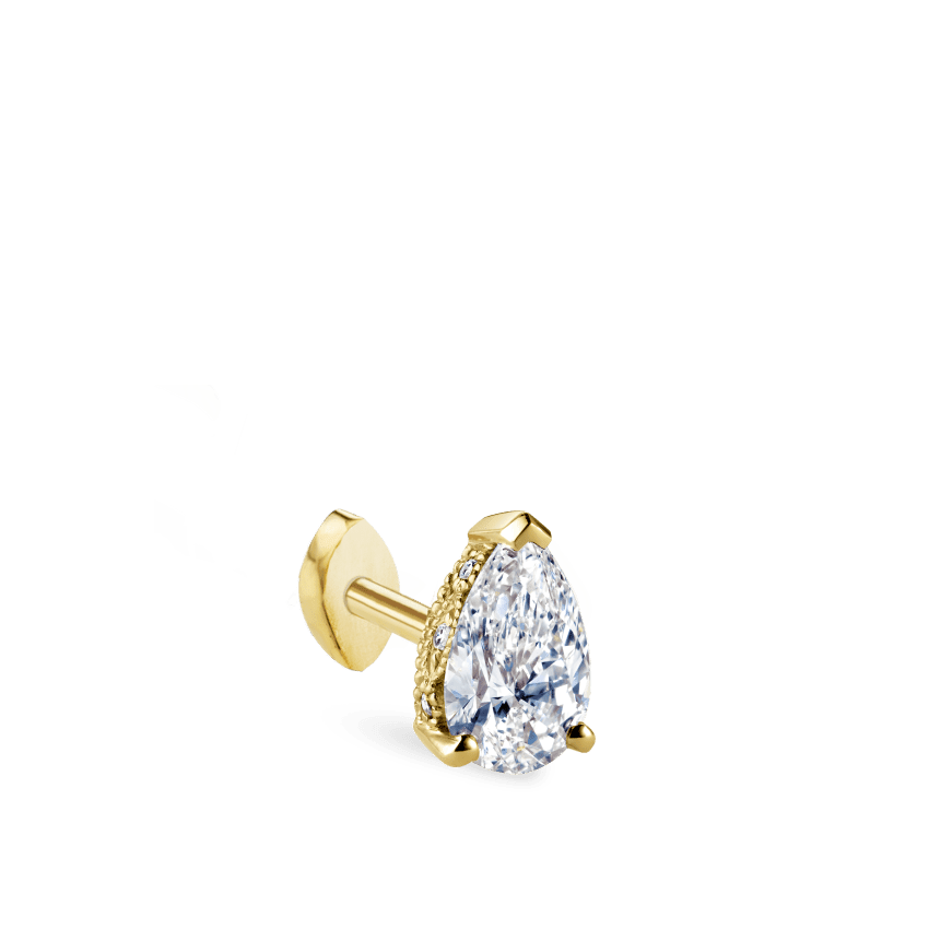 Pear Diamond Threaded Stud Earring, Marquise Diamond Back Yellow Gold 6mm