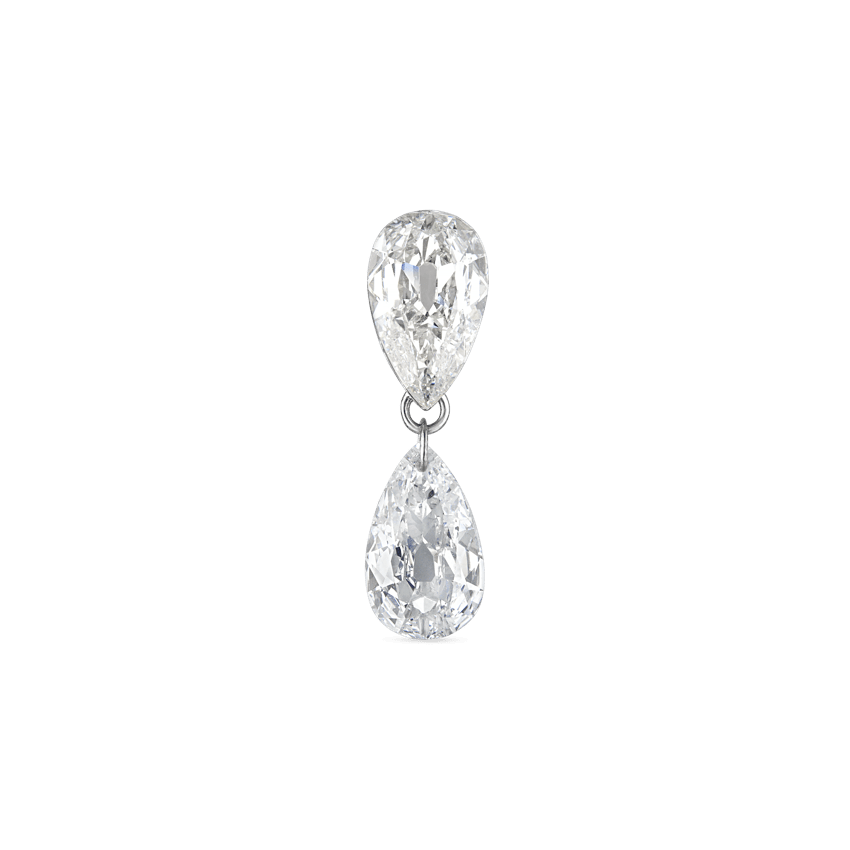 Low Profile Pear Diamond Floating Dangle Threaded Stud White Gold 1.48ct